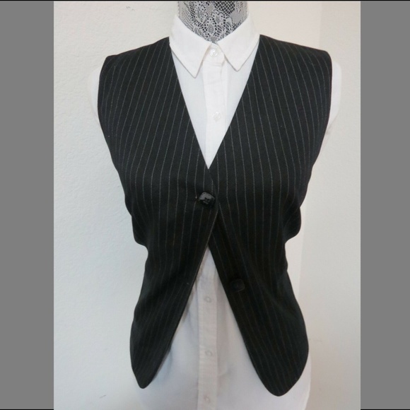 Sz 8 Black Pinstripe Women Cotton/Poly #232 Suit Vest